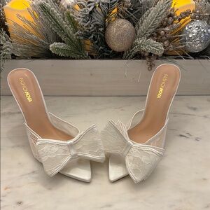 Fashion Nova White Lace Bow Heels